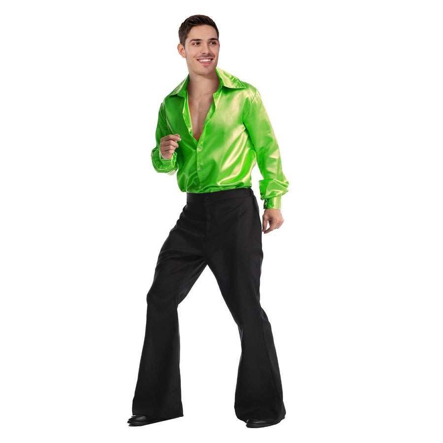 Mens Green 70s Deluxe Disco Shirt Costume - Groovy Dancer Long Sleeve (Halloween & Fancy Dress)