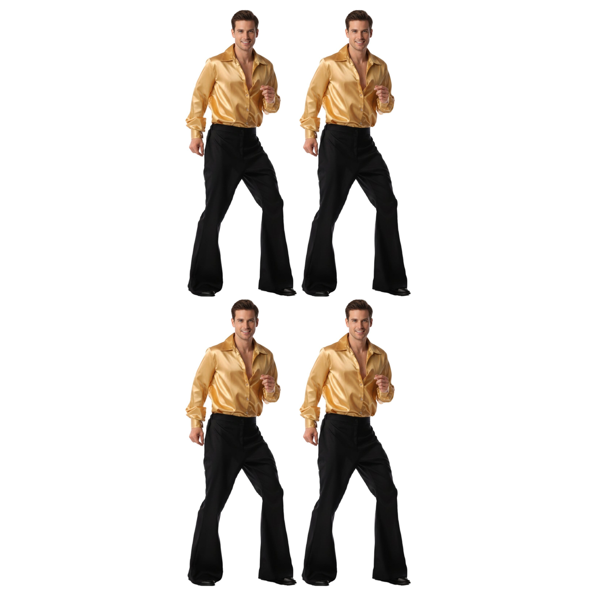 4x Mens 70s Retro Disco Flare Pants/Trousers Bulk Pack - Black (Dance Costume for Halloween & Fancy Dress Party)