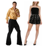 His & Hers Black 70s Disco Couples Costume Set - Retro Dance Halloween