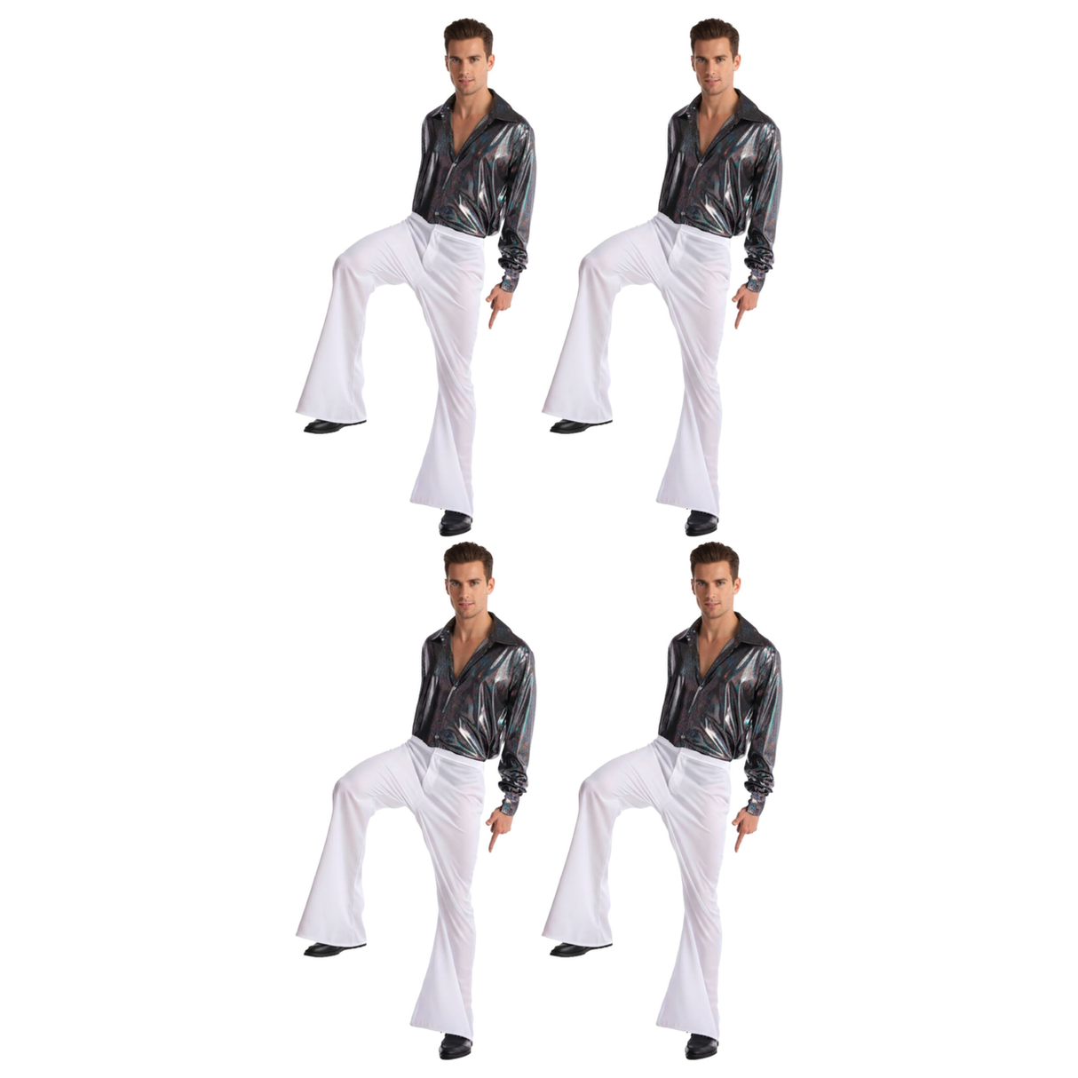 4x Mens 70s Retro Disco Flare Pants/Trousers Bulk Pack - White (Dance Costume for Halloween & Fancy Dress Party)