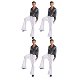 4x Mens 70s Retro Disco Flare Pants/Trousers Bulk Pack - White (Dance Costume for Halloween & Fancy Dress Party)