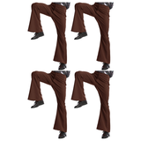 4x Mens 70s Retro Disco Flare Pants/Trousers Bulk Pack - Brown (Dance Costume for Halloween & Fancy Dress Party)
