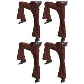 4x Mens 70s Retro Disco Flare Pants/Trousers Bulk Pack - Brown (Dance Costume for Halloween & Fancy Dress Party)