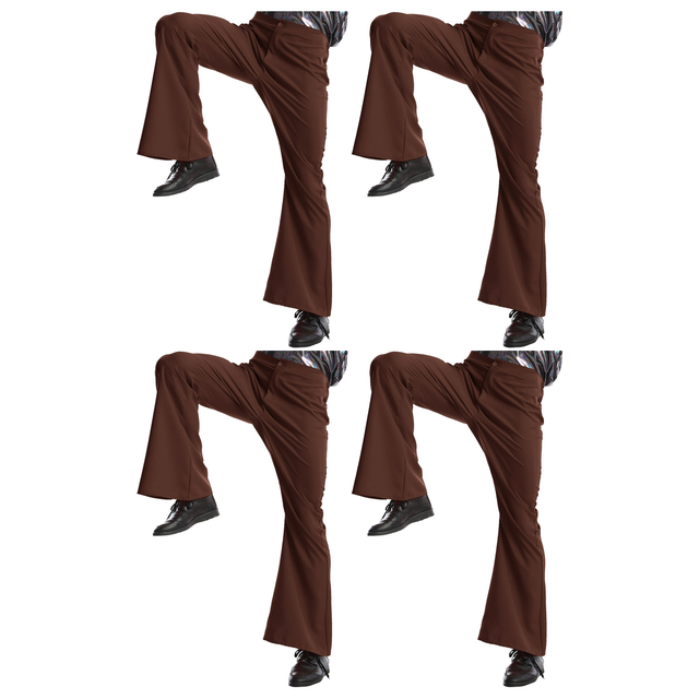 4x Mens 70s Retro Disco Flare Pants/Trousers Bulk Pack - Brown (Dance Costume for Halloween & Fancy Dress Party)