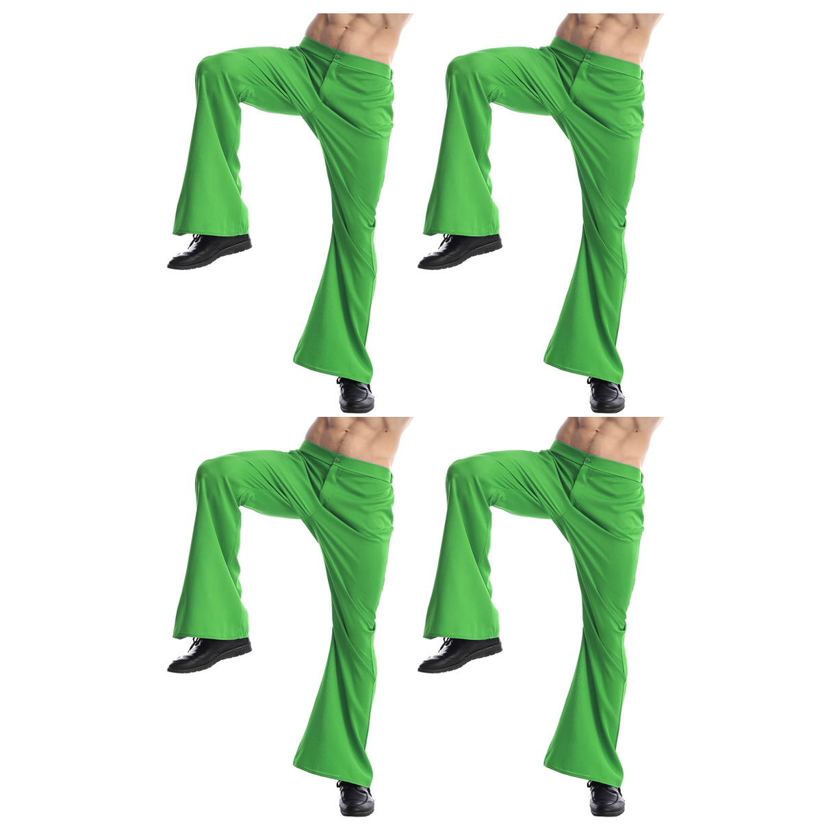 4x Mens 70s Retro Disco Flare Pants/Trousers Bulk Pack - Green (Dance Costume for Halloween & Fancy Dress Party)