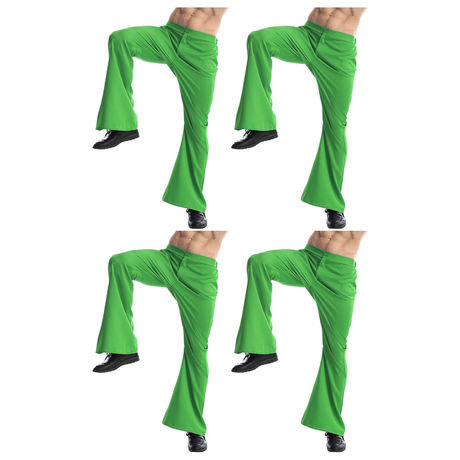 4x Mens 70s Retro Disco Flare Pants/Trousers Bulk Pack - Green (Dance Costume for Halloween & Fancy Dress Party)