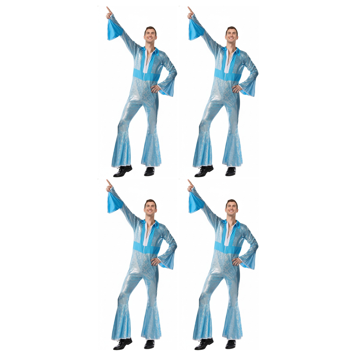 4x Mens 70s Disco Jumpsuit Costume Bulk Pack - 1970s Outfit (Group Costume for Halloween & Fancy Dress)