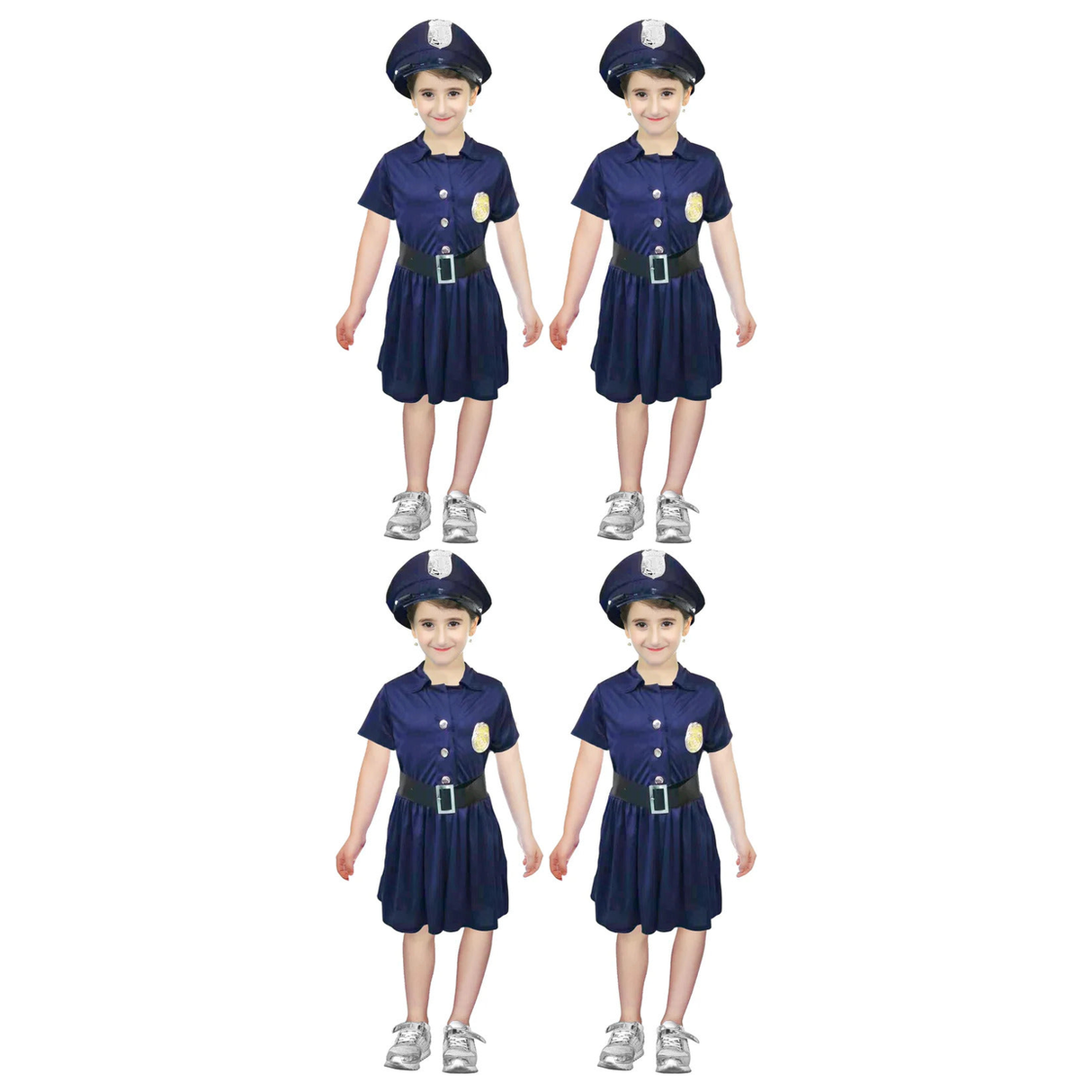 4x Girls Police Cop Officer Costume Bulk Pack - Kids Book Week & Halloween Fancy Dress)