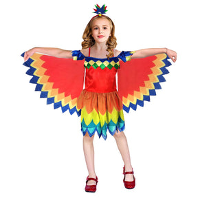 Girls Rainbow Parrot Costume - Tropical Bird (Kids Book Week & Halloween Fancy Dress)