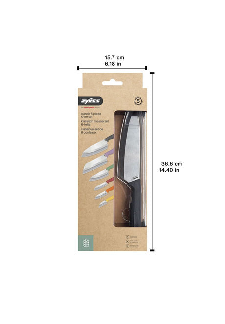 Zyliss 6pcs Classic Knife Gift Set - Stainless Steel (Chef, Santoku, Utility, Paring & Peeling Knives)