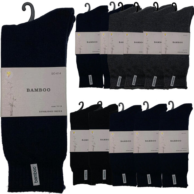 12 Pairs Premium Bamboo Thick Socks Bulk Pack - Assorted Colours (Mens Heavy Duty Work Socks w/ Cushion)