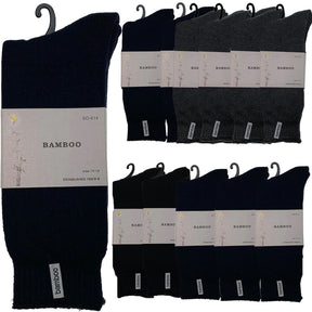 12 Pairs Premium Bamboo Thick Socks Bulk Pack - Assorted Colours (Mens Heavy Duty Work Socks w/ Cushion)