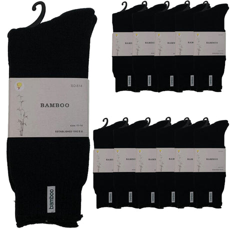 12 Pairs Premium Bamboo Thick Socks Bulk Pack - Mens Heavy Duty Work Socks w/ Cushion - Black
