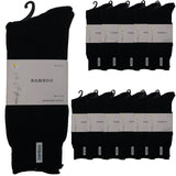12 Pairs Premium Bamboo Thick Socks Bulk Pack - Black (Mens Heavy Duty Work Socks w/ Cushion)