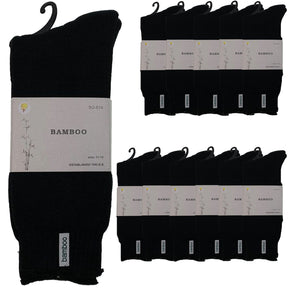 12 Pairs Premium Bamboo Thick Socks Bulk Pack - Black (Mens Heavy Duty Work Socks w/ Cushion)