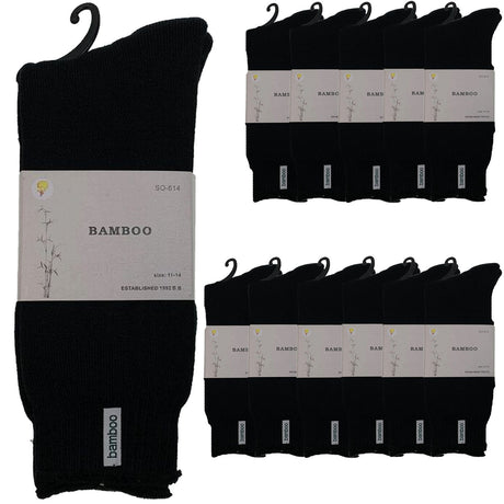 12 Pairs Premium Bamboo Thick Socks Bulk Pack - Mens Heavy Duty Work Socks w/ Cushion - Black