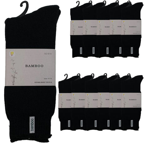 12 Pairs Premium Bamboo Thick Socks Bulk Pack - Mens Heavy Duty Work Socks w/ Cushion - Black