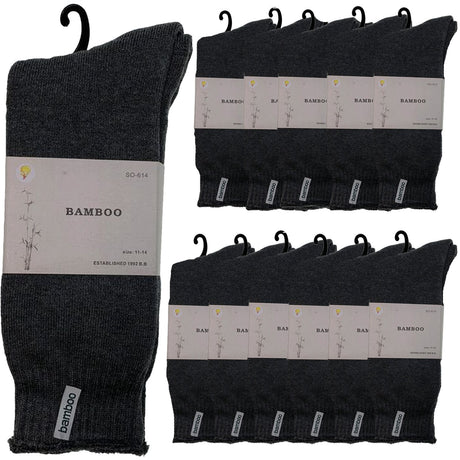 12 Pairs Premium Bamboo Thick Socks Bulk Pack - Mens Heavy Duty Work Socks w/ Cushion - Charcoal Grey