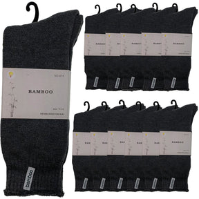 12 Pairs Premium Bamboo Thick Socks Bulk Pack - Charcoal Grey (Mens Heavy Duty Work Socks w/ Cushion)