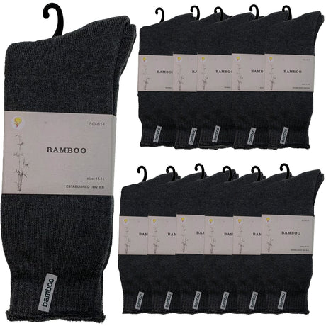12 Pairs Premium Bamboo Thick Socks Bulk Pack - Mens Heavy Duty Work Socks w/ Cushion - Charcoal Grey