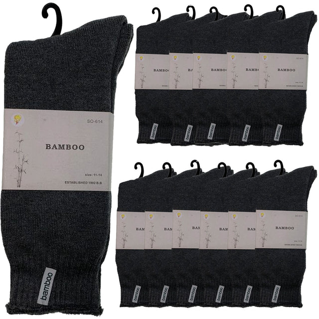 12 Pairs Premium Bamboo Thick Socks Bulk Pack - Charcoal Grey (Mens Heavy Duty Work Socks w/ Cushion)