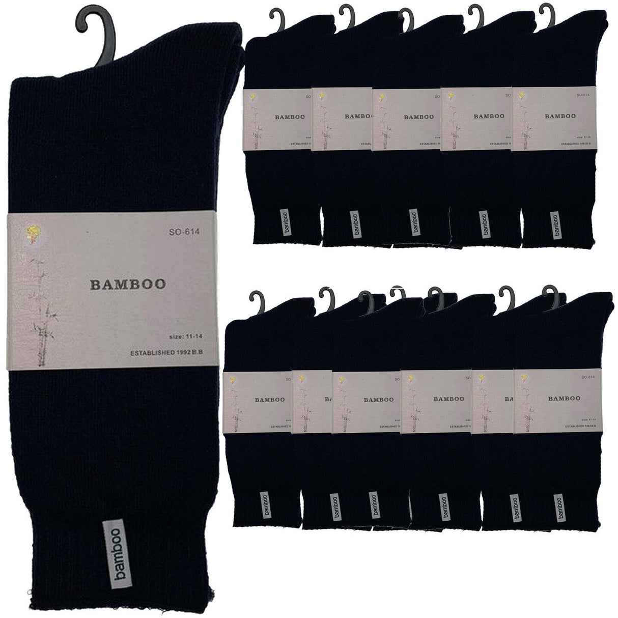 12 Pairs Premium Bamboo Thick Socks Bulk Pack - Mens Heavy Duty Work Socks w/ Cushion - Navy Blue