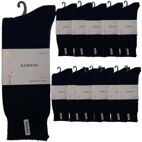 12 Pairs Premium Bamboo Thick Socks Bulk Pack - Mens Heavy Duty Work Socks w/ Cushion - Navy Blue