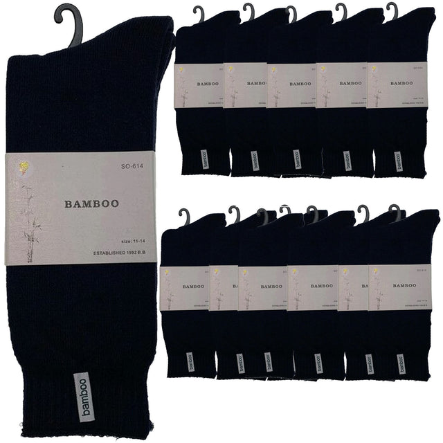 12 Pairs Premium Bamboo Thick Socks Bulk Pack - Mens Heavy Duty Work Socks w/ Cushion - Navy Blue