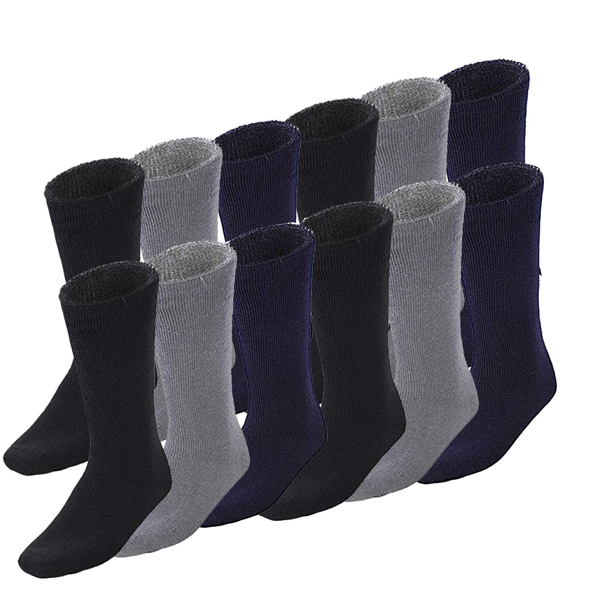 12 Pairs Bamboo Work Socks Bulk Pack - Assorted Colours (Mens Heavy Duty Thick Socks w/ Cushion)