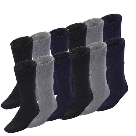 12 Pairs Bamboo Work Socks Bulk Pack - Assorted Colours (Mens Heavy Duty Thick Socks w/ Cushion)