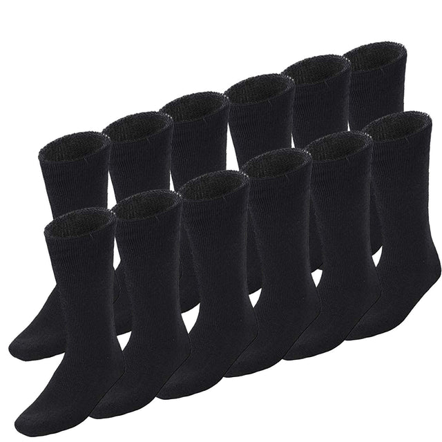 12 Pairs Bamboo Work Socks Bulk Pack - Black (Mens Heavy Duty Thick Socks w/ Cushion)