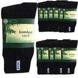 12 Pairs Bamboo Work Socks Bulk Pack - Black (Mens Heavy Duty Thick Socks w/ Cushion)