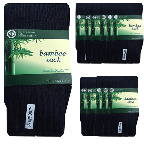 12 Pairs Bamboo Work Socks Bulk Pack - Navy Blue (Mens Heavy Duty Thick Socks w/ Cushion)