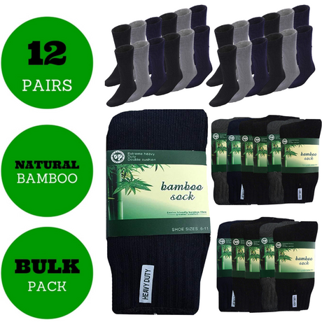 12 Pairs BAMBOO SOCKS Mens Heavy Duty Premium Thick Work Socks Cushion BULK - Assorted Colour Pack