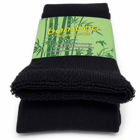 12 Pairs Premium Bamboo Works Socks Bulk Pack - Black (Mens Heavy Duty Thick Socks w/ Cushion & Anti-Odour)