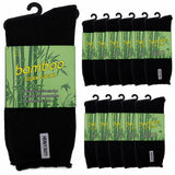 12 Pairs Premium Bamboo Works Socks Bulk Pack - Black (Mens Heavy Duty Thick Socks w/ Cushion & Anti-Odour)