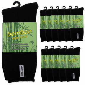 12 Pairs Premium Bamboo Works Socks Bulk Pack - Black (Mens Heavy Duty Thick Socks w/ Cushion & Anti-Odour)
