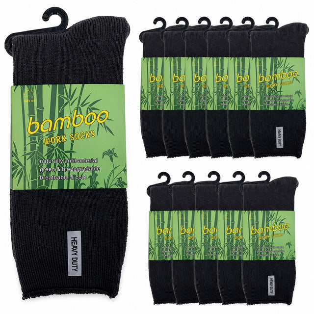 12 Pairs PREMIUM BAMBOO SOCKS Mens Heavy Duty Thick Work Socks Cushion BULK  - Charcoal Grey - 11-14
