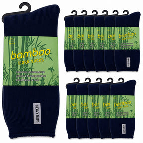 12 Pairs Premium Bamboo Works Socks Bulk Pack - Navy Blue (Mens Heavy Duty Thick Socks w/ Cushion & Anti-Odour)