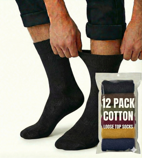 12x Pairs Cotton Rich Loose Top Socks Bulk Pack - Assorted Colours (Comfort Diabetic Circulation)