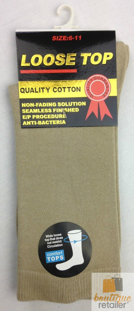 12x Pairs Beige Cotton Rich Loose Top Socks Bulk Pack (Comfort Diabetic Circulation)