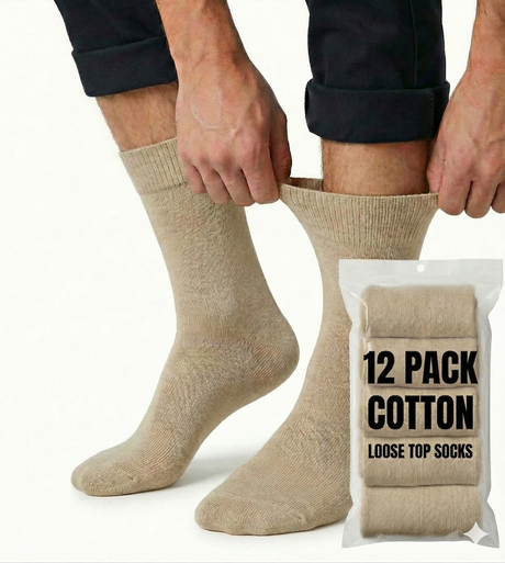 12x Pairs Beige Cotton Rich Loose Top Socks Bulk Pack (Comfort Diabetic Circulation)
