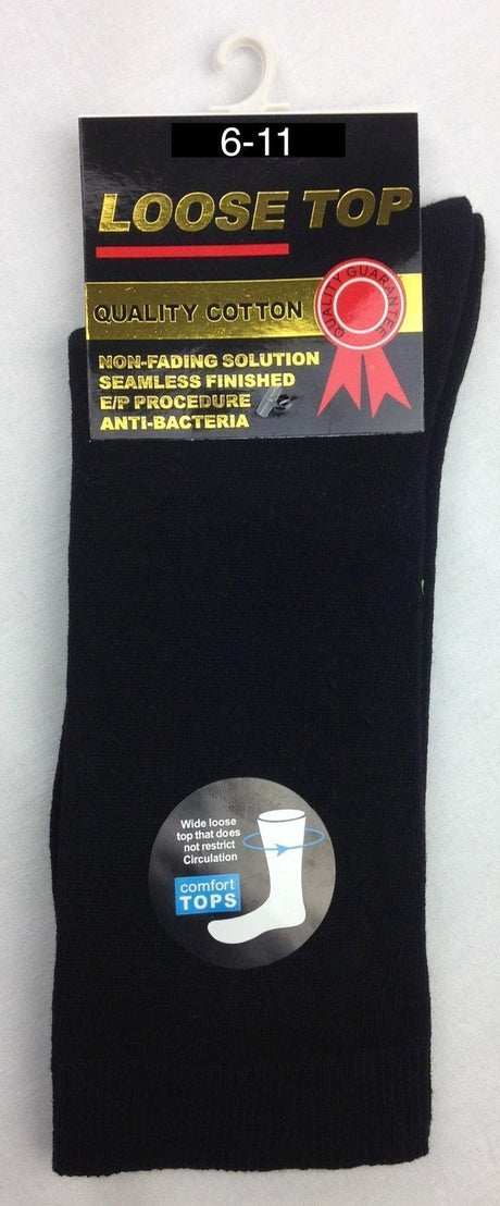 12x Pairs Black Cotton Rich Loose Top Socks Bulk Pack (Comfort Diabetic Circulation)