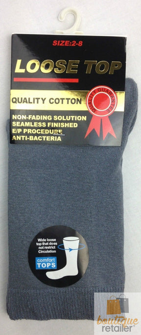12x Pairs Grey Cotton Rich Loose Top Socks Bulk Pack (Comfort Diabetic Circulation)