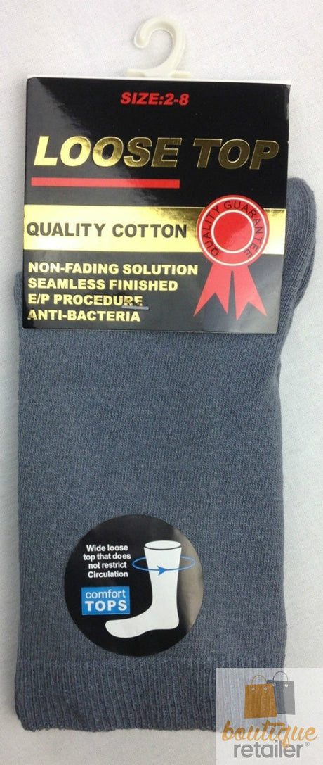 12x Pairs Grey Cotton Rich Loose Top Socks Bulk Pack (Comfort Diabetic Circulation)