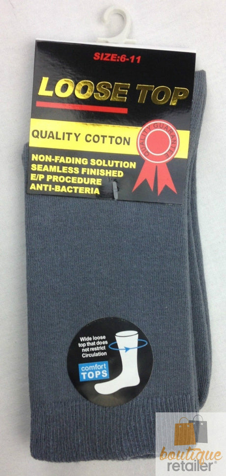 12x Pairs Grey Cotton Rich Loose Top Socks Bulk Pack (Comfort Diabetic Circulation)