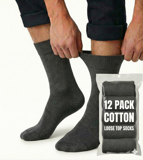 12x Pairs Grey Cotton Rich Loose Top Socks Bulk Pack (Comfort Diabetic Circulation)
