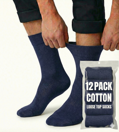 12x Pairs Navy Blue Cotton Rich Loose Top Socks Bulk Pack (Comfort Diabetic Circulation)