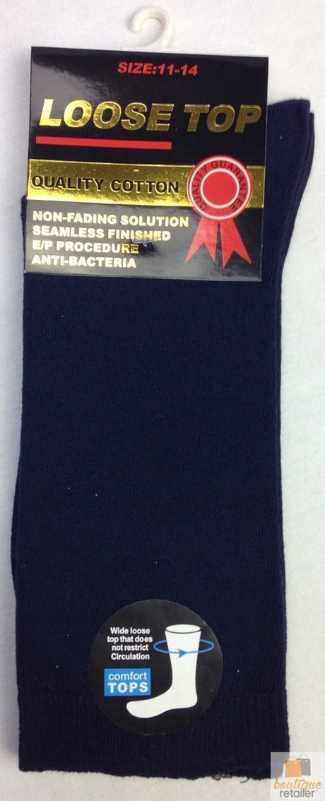 12x Pairs Navy Blue Cotton Rich Loose Top Socks Bulk Pack (Comfort Diabetic Circulation)