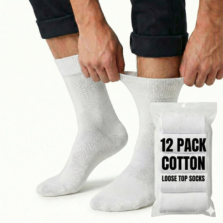 12x Pairs White Cotton Rich Loose Top Socks Bulk Pack (Comfort Diabetic Circulation)